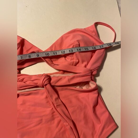 CUPSHE One Piece Swimsuit bathing suit hi rise cheeky hi cut out ties pink XL - Picture 7 of 11